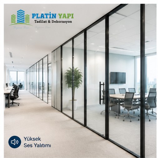 Çift cam ofis bölme sistemi yüksek ses yalıtımı - Platin Yapı